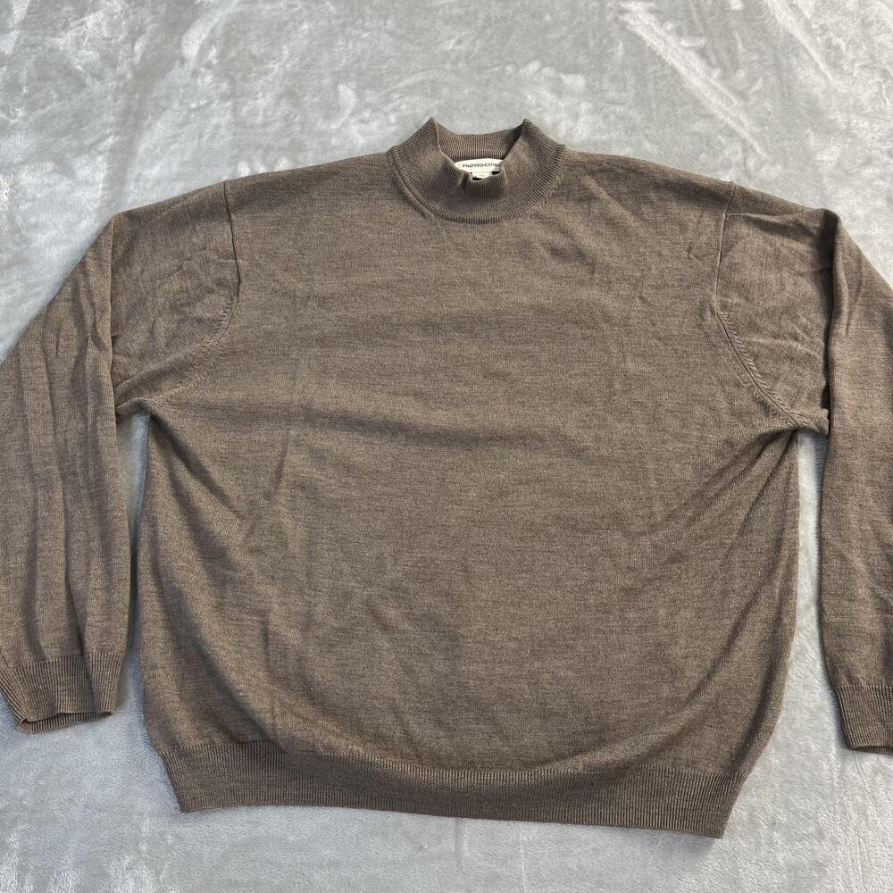 Pronto Uomo Sweater Mens XL Brown Mock Neck 100% Merino Wool‎ Pullover Solid